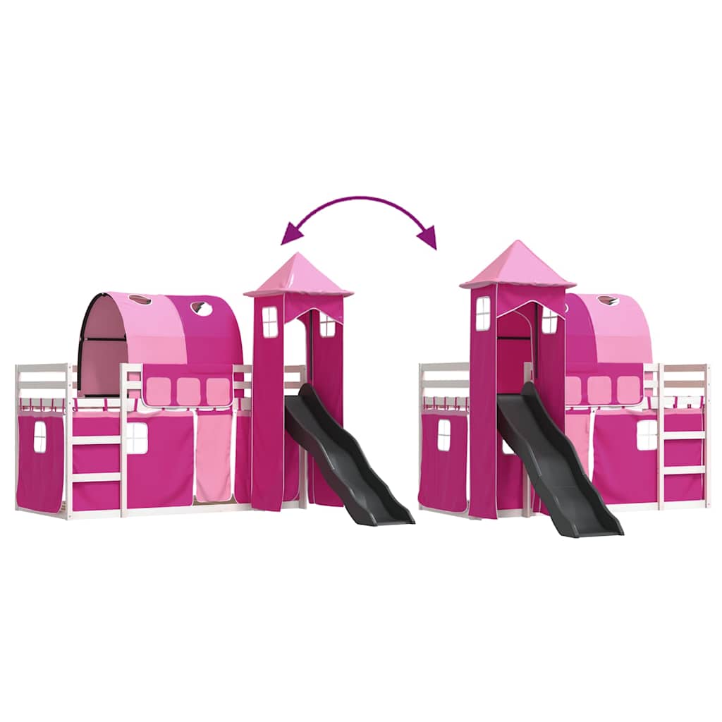 Stapelbed met glijbaan en gordijnen roze 90x200 cm is nu te koop bij PeponiXL, paradijselijk wonen!
