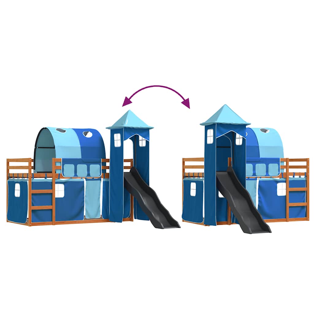 Stapelbed met glijbaan en gordijnen blauw 90x200 cm is nu te koop bij PeponiXL, paradijselijk wonen!