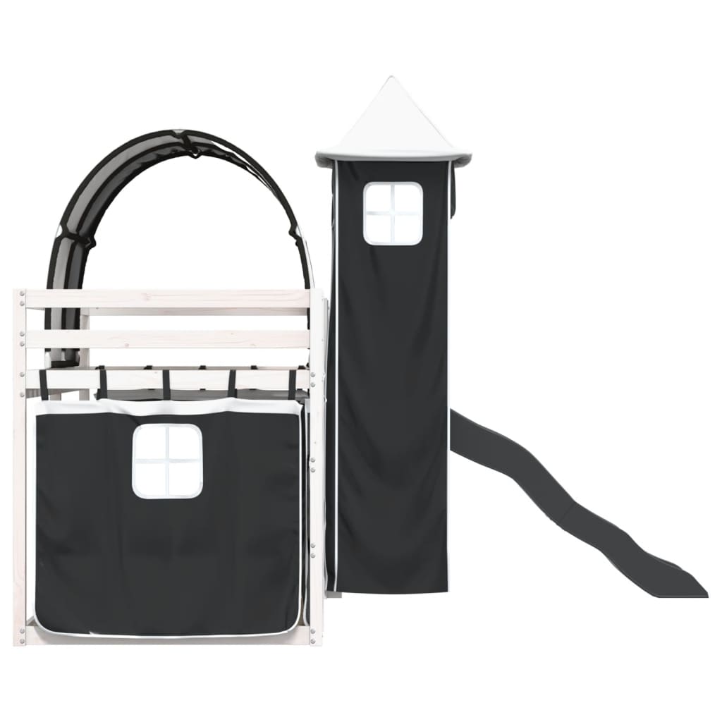 Stapelbed met glijbaan en gordijnen wit en zwart 80x200 cm is nu te koop bij PeponiXL, paradijselijk wonen!