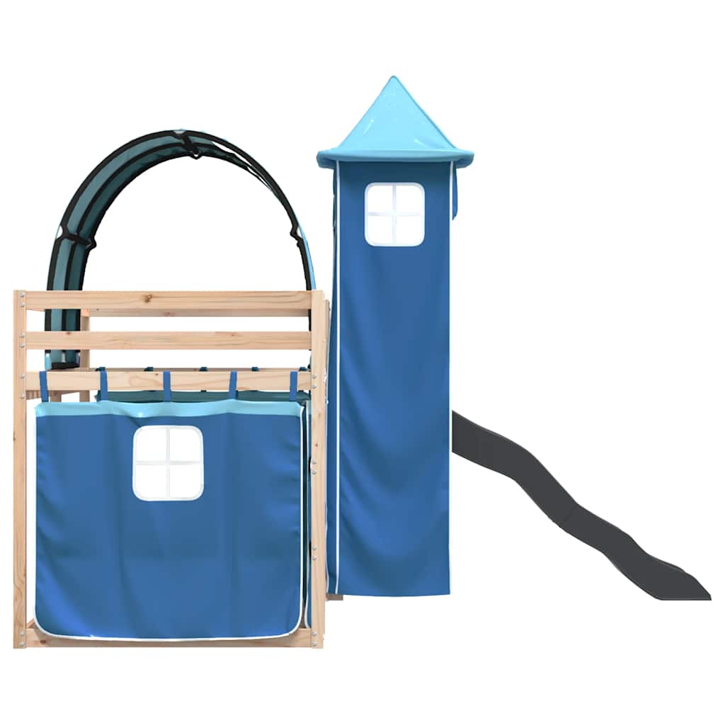 Stapelbed met glijbaan en gordijnen blauw 90x190 cm is nu te koop bij PeponiXL, paradijselijk wonen!