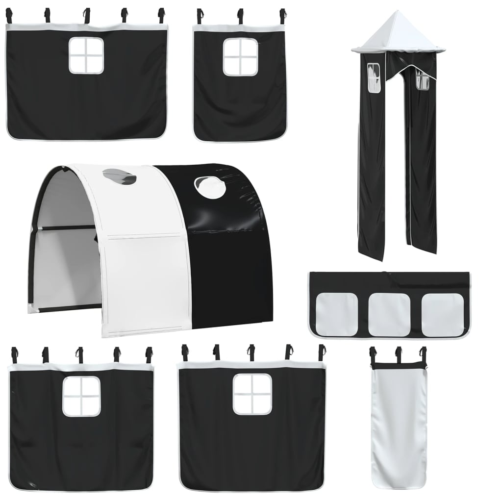 Stapelbed met glijbaan en gordijnen wit en zwart 90x190 cm is nu te koop bij PeponiXL, paradijselijk wonen!