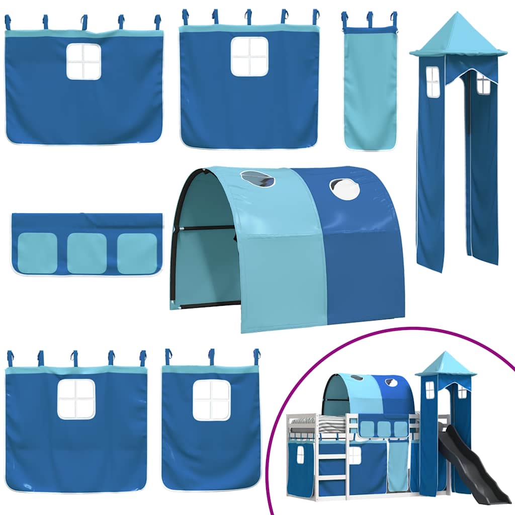 Stapelbed met glijbaan en gordijnen blauw 90x190 cm is nu te koop bij PeponiXL, paradijselijk wonen!