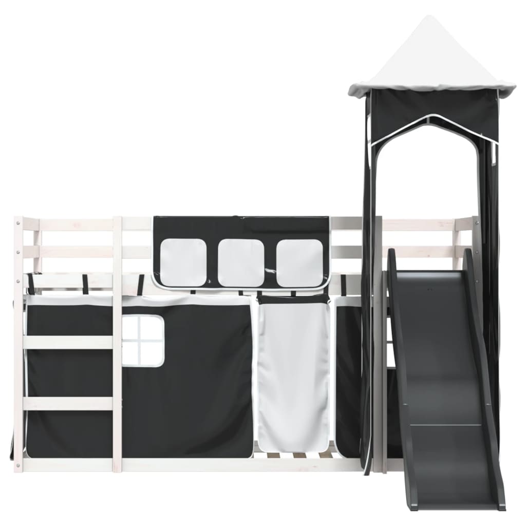 Stapelbed met glijbaan en gordijnen wit en zwart 90x200 cm is nu te koop bij PeponiXL, paradijselijk wonen!