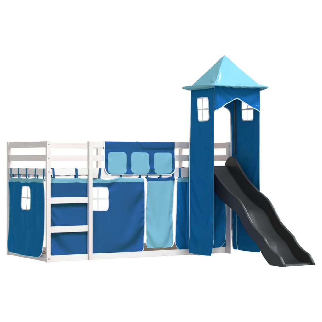Stapelbed met glijbaan en gordijnen blauw 90x200 cm is nu te koop bij PeponiXL, paradijselijk wonen!