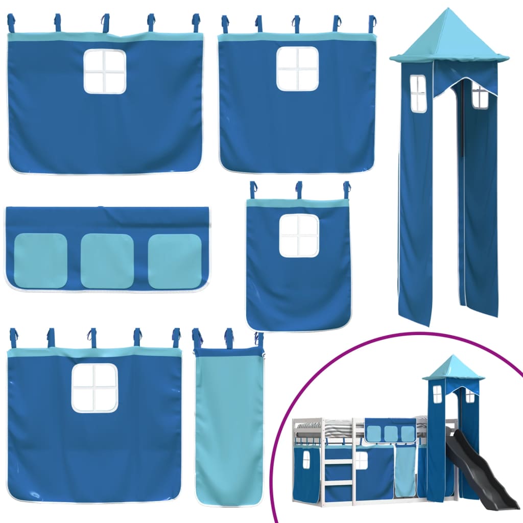 Stapelbed met glijbaan en gordijnen blauw 90x200 cm is nu te koop bij PeponiXL, paradijselijk wonen!
