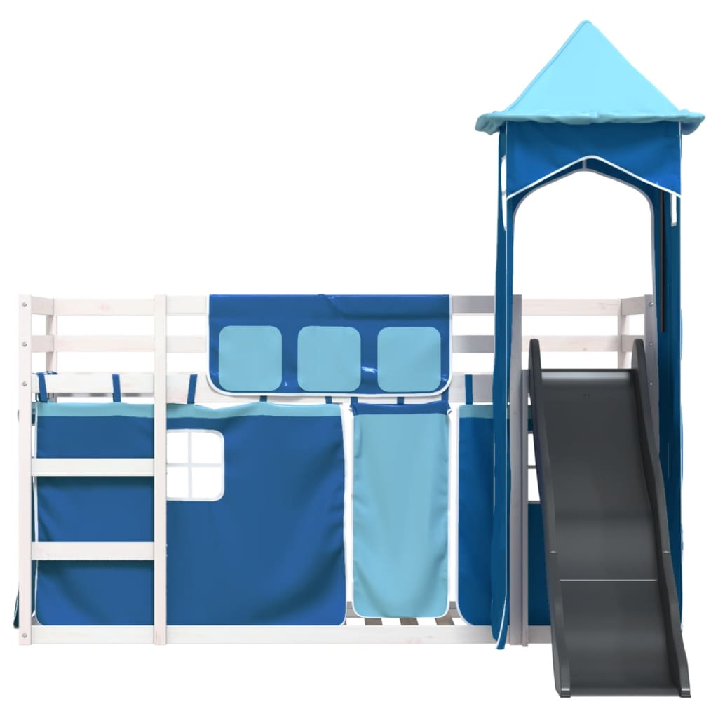 Stapelbed met glijbaan en gordijnen blauw 90x200 cm is nu te koop bij PeponiXL, paradijselijk wonen!