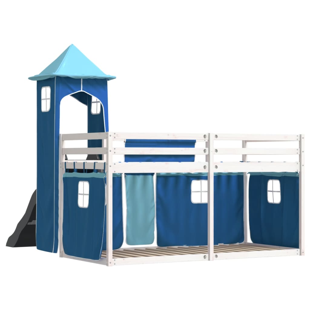 Stapelbed met glijbaan en gordijnen blauw 90x200 cm is nu te koop bij PeponiXL, paradijselijk wonen!