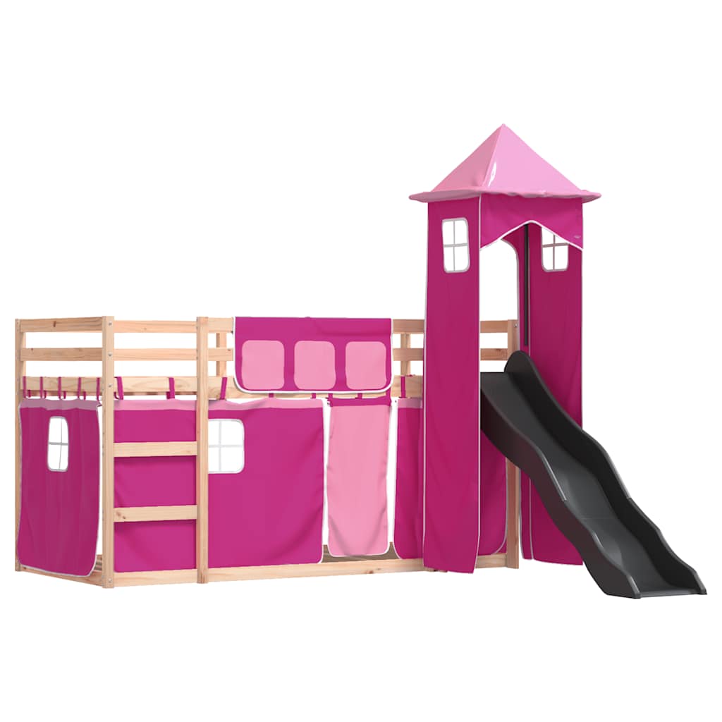 Stapelbed met glijbaan en gordijnen roze 80x200 cm is nu te koop bij PeponiXL, paradijselijk wonen!