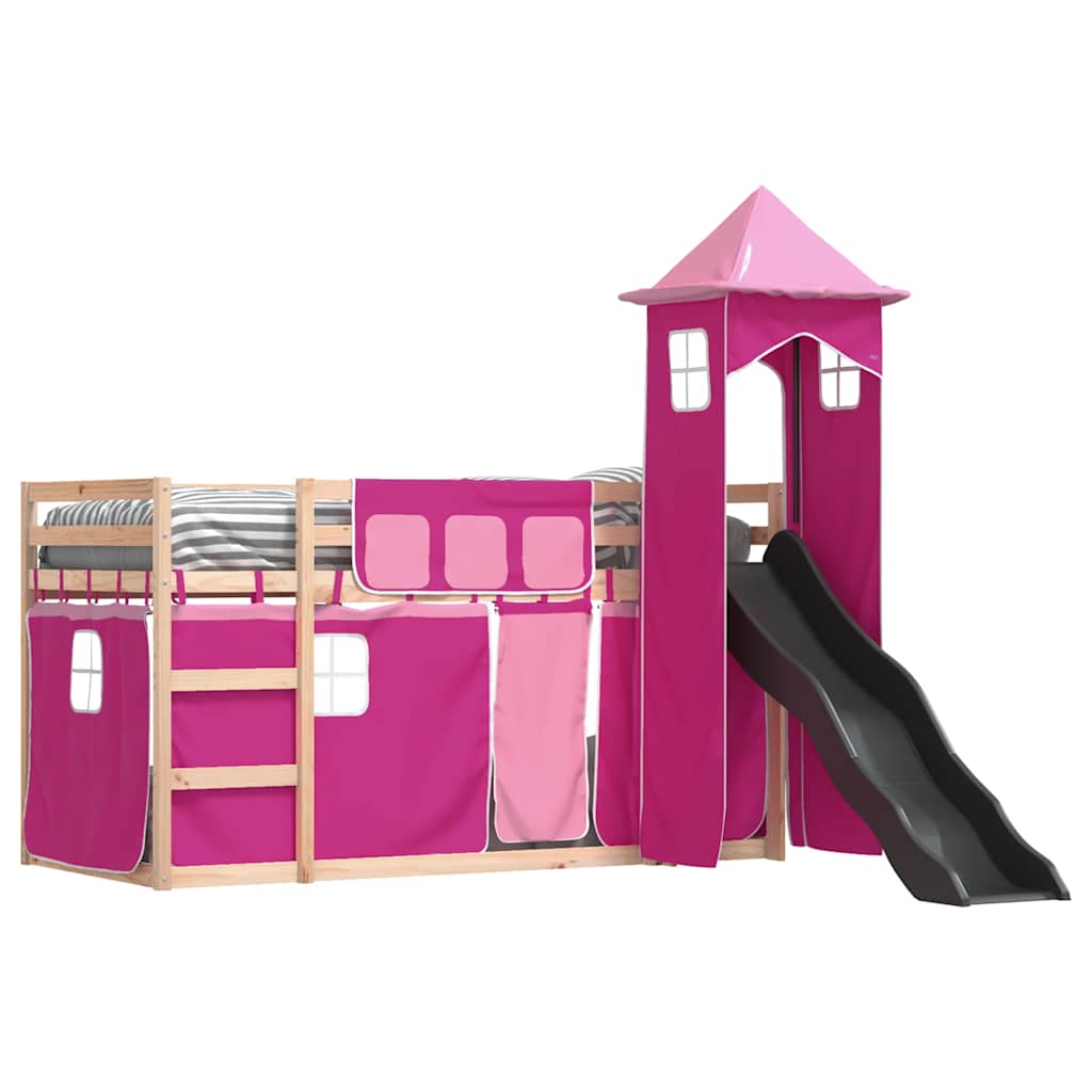 Stapelbed met glijbaan en gordijnen roze 80x200 cm is nu te koop bij PeponiXL, paradijselijk wonen!