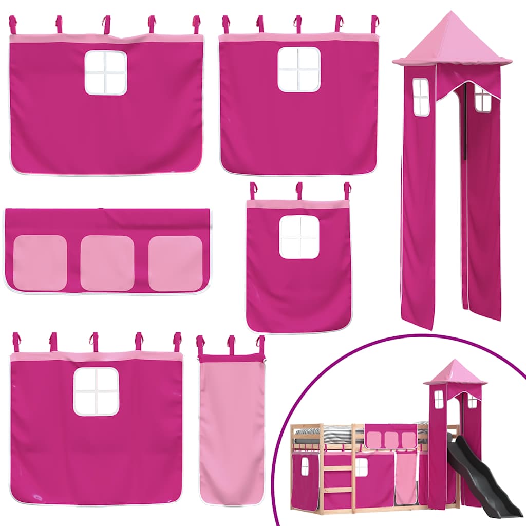 Stapelbed met glijbaan en gordijnen roze 80x200 cm is nu te koop bij PeponiXL, paradijselijk wonen!