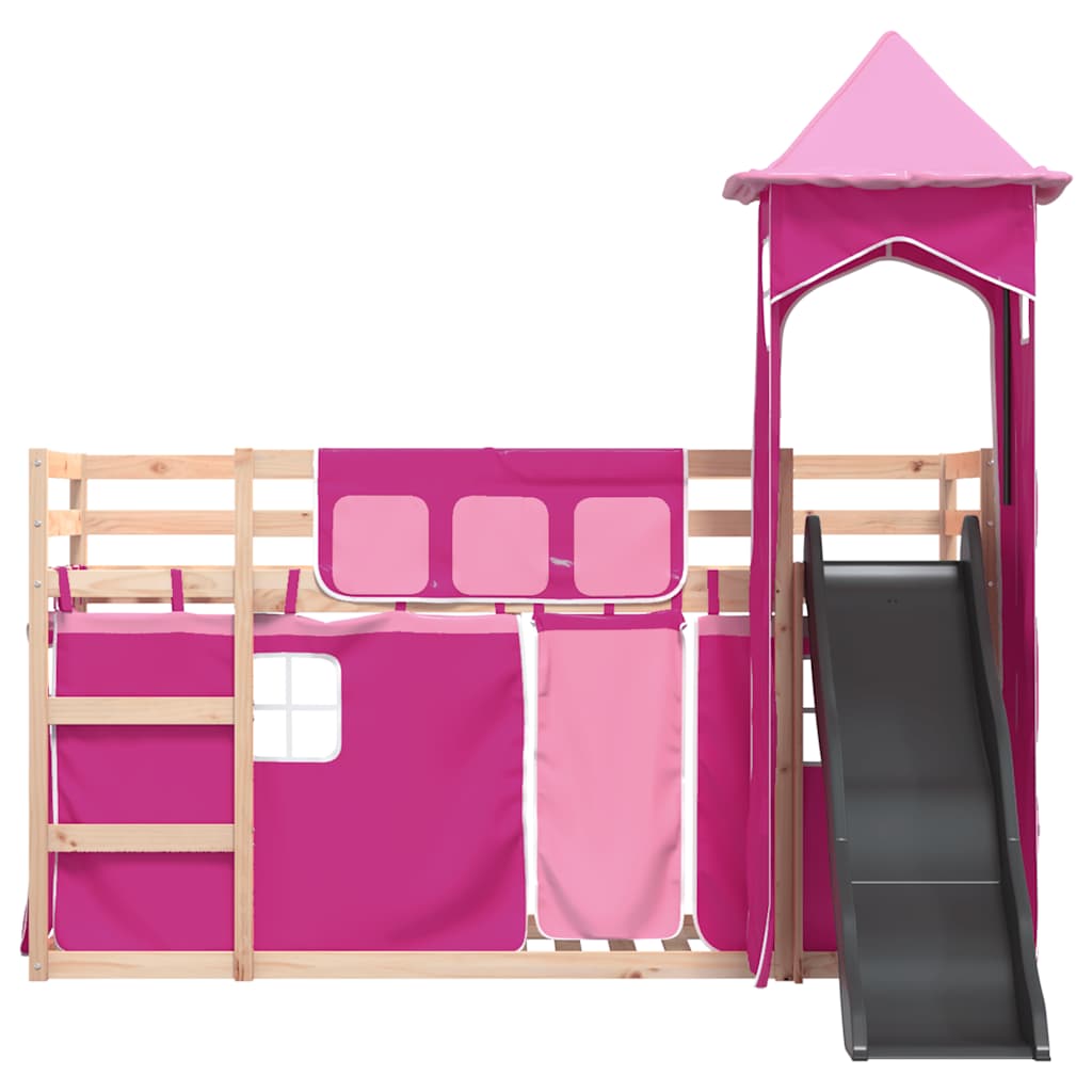 Stapelbed met glijbaan en gordijnen roze 80x200 cm is nu te koop bij PeponiXL, paradijselijk wonen!