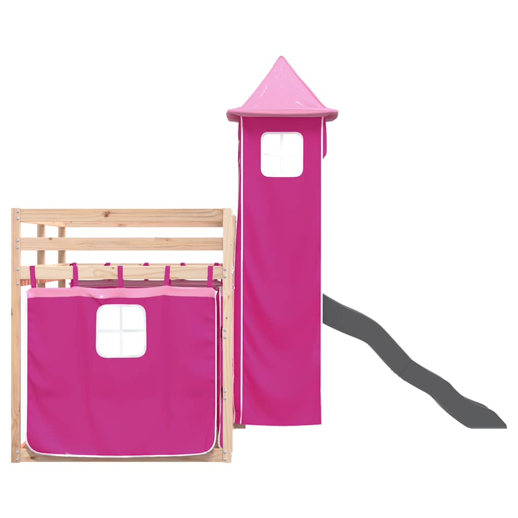 Stapelbed met glijbaan en gordijnen roze 80x200 cm is nu te koop bij PeponiXL, paradijselijk wonen!