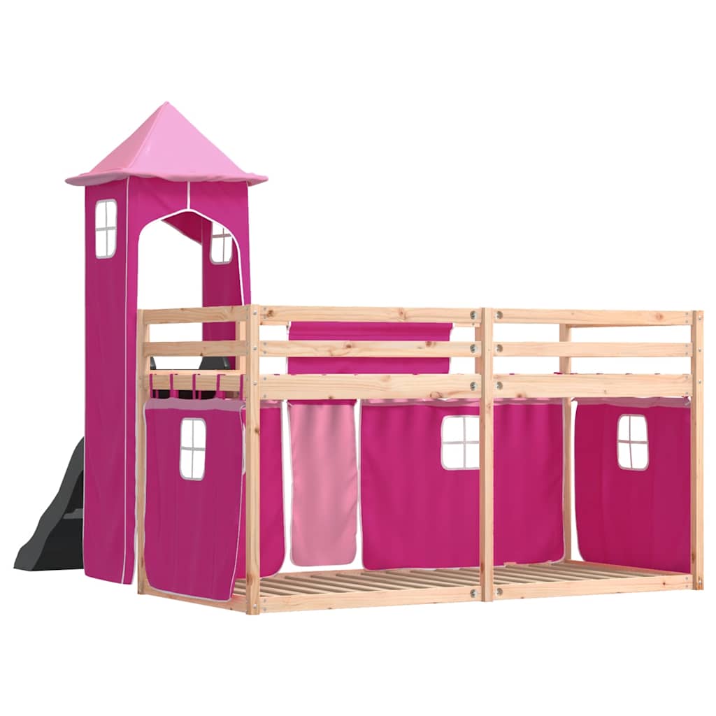Stapelbed met glijbaan en gordijnen roze 80x200 cm is nu te koop bij PeponiXL, paradijselijk wonen!