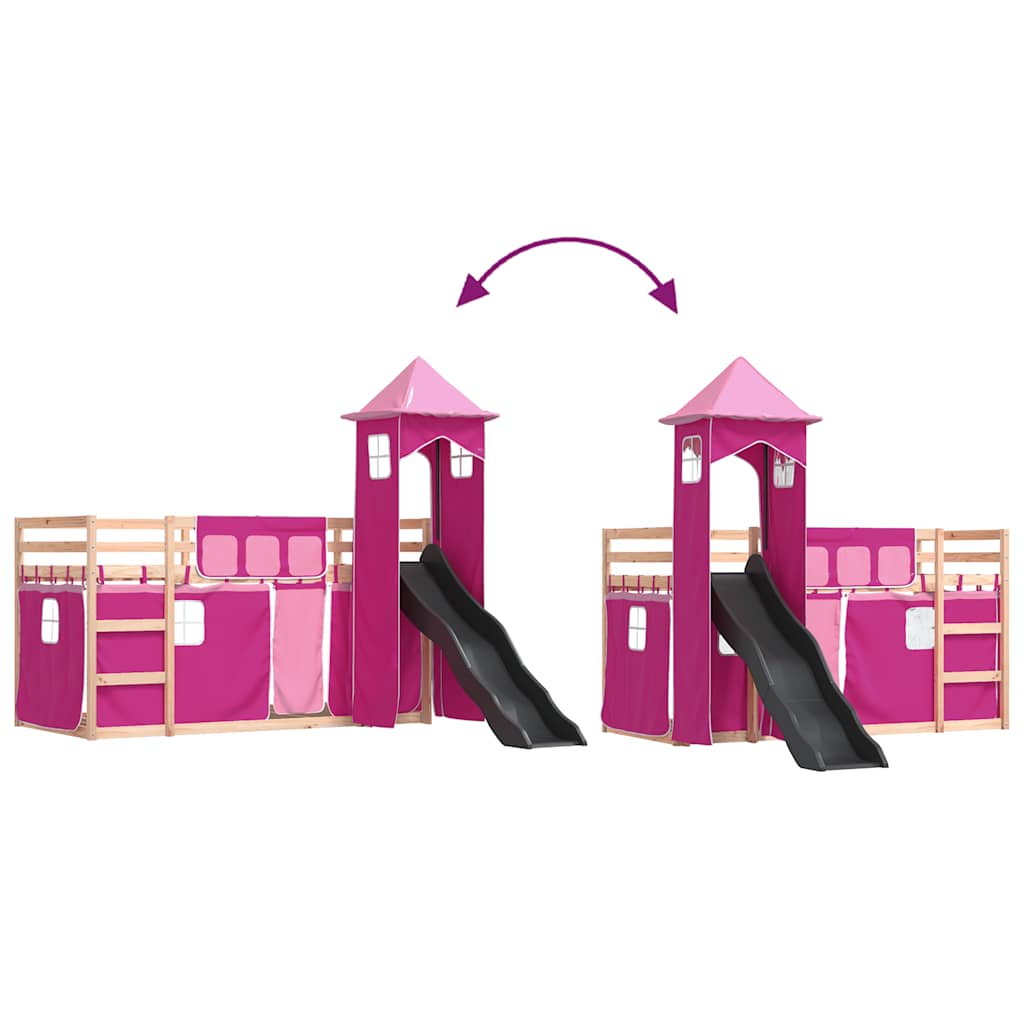 Stapelbed met glijbaan en gordijnen roze 80x200 cm is nu te koop bij PeponiXL, paradijselijk wonen!