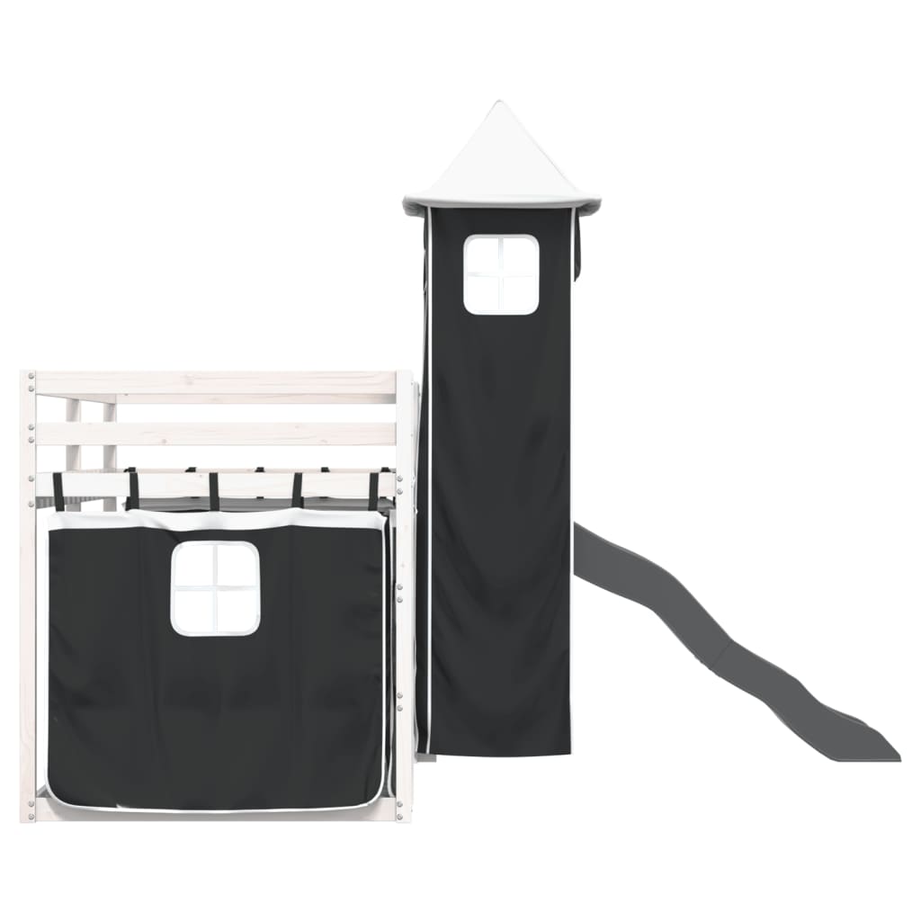 Stapelbed met glijbaan en gordijnen wit en zwart 90x190 cm is nu te koop bij PeponiXL, paradijselijk wonen!