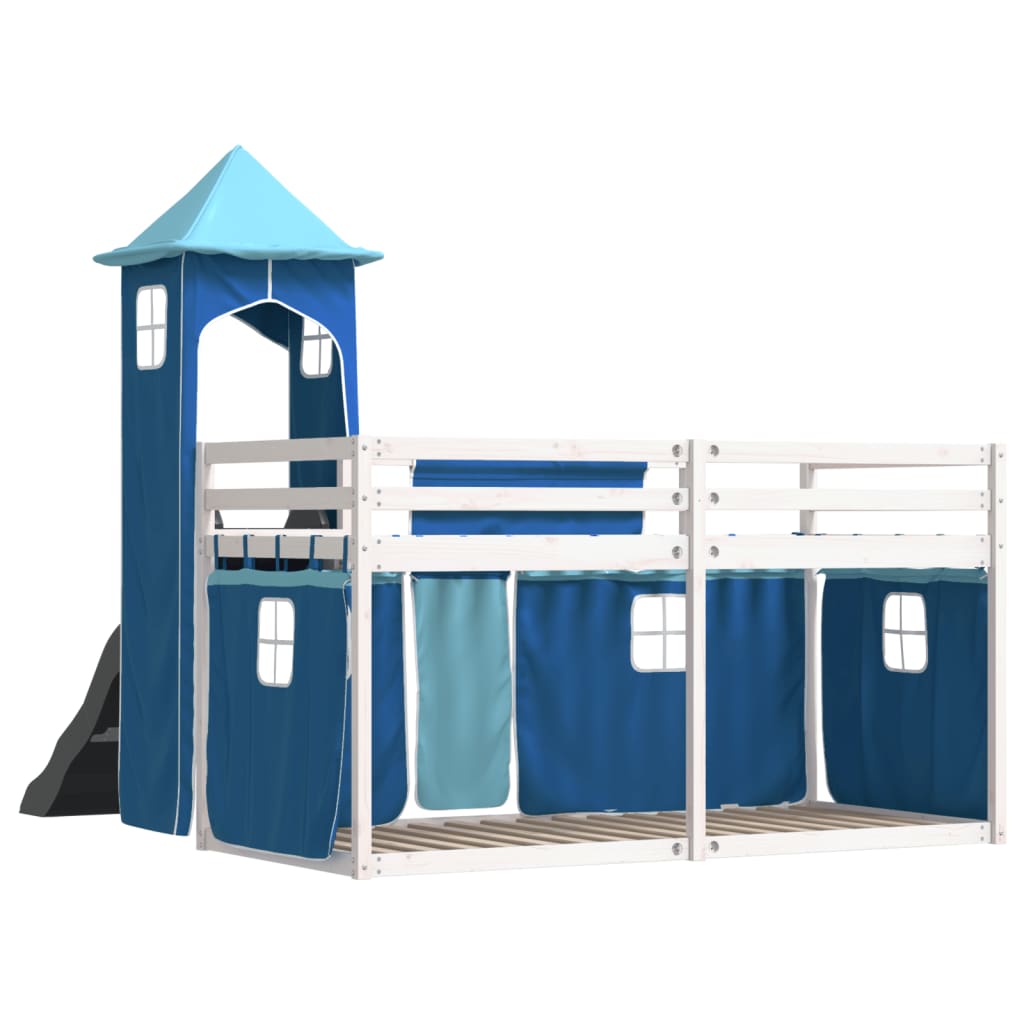 Stapelbed met glijbaan en gordijnen blauw 90x190 cm is nu te koop bij PeponiXL, paradijselijk wonen!
