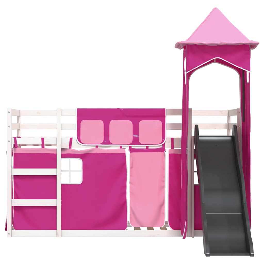 Stapelbed met glijbaan en gordijnen roze 90x190 cm is nu te koop bij PeponiXL, paradijselijk wonen!