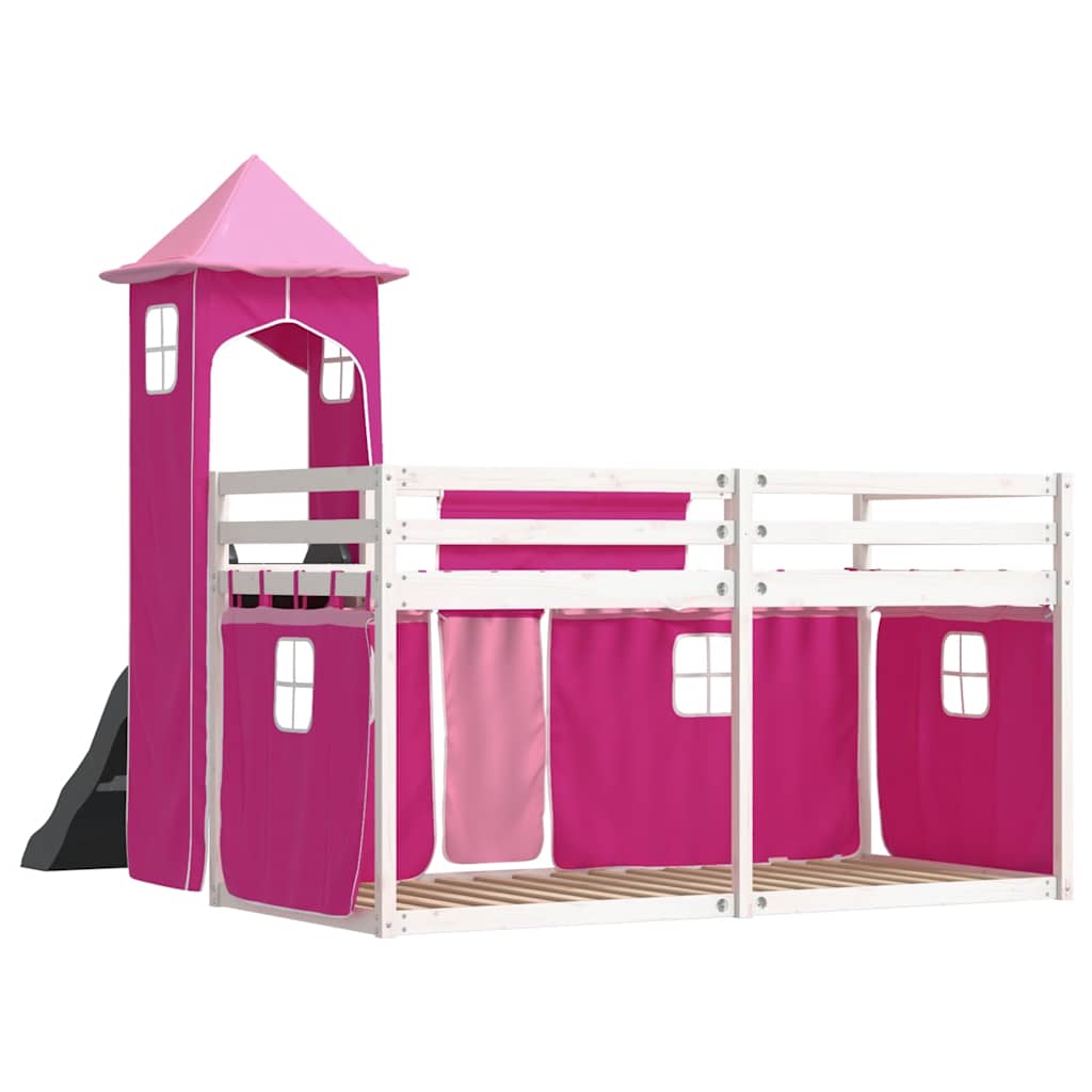 Stapelbed met glijbaan en gordijnen roze 90x190 cm is nu te koop bij PeponiXL, paradijselijk wonen!