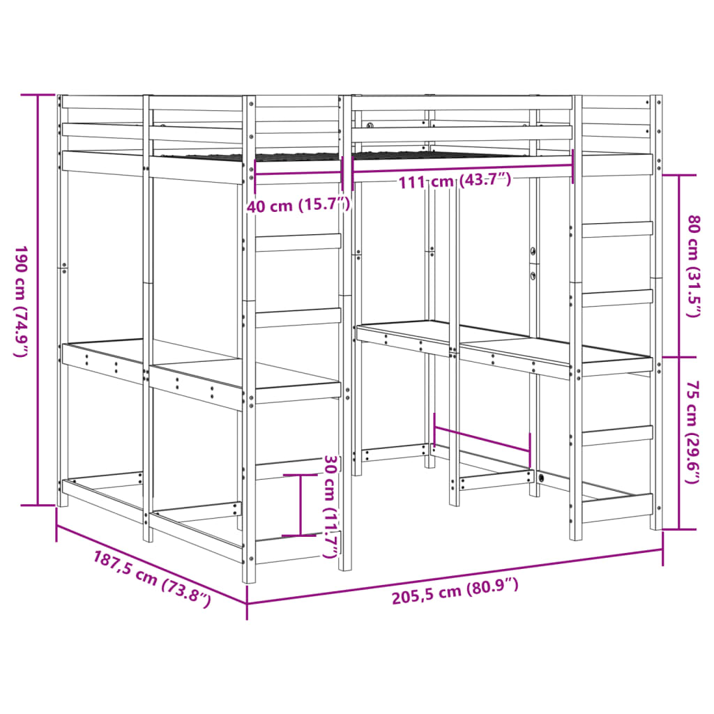 Hoogslaper met bureau en ladder grenenhout wit 180x200 cm is nu te koop bij PeponiXL, paradijselijk wonen!