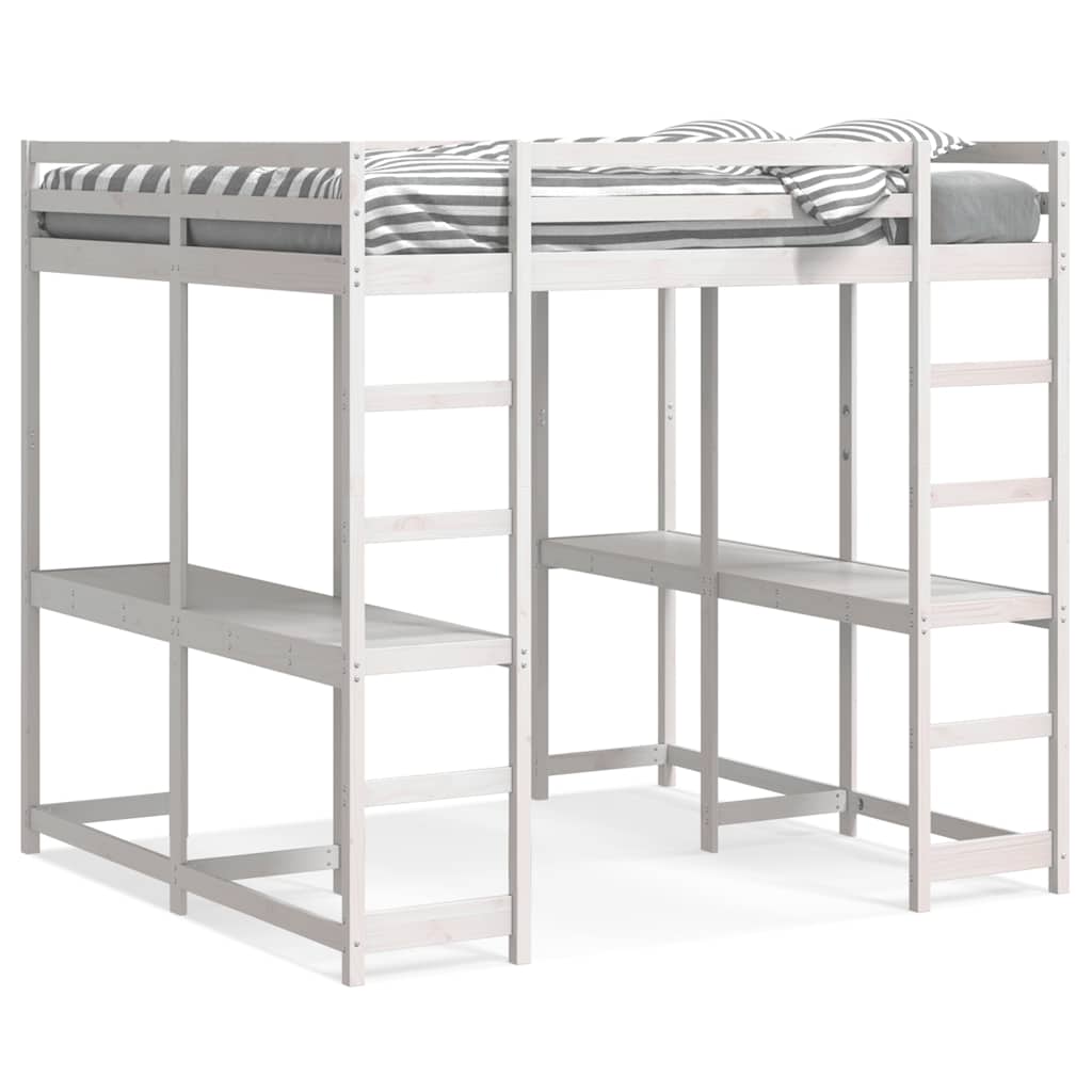 Hoogslaper met bureau en ladder grenenhout wit 160x200 cm is nu te koop bij PeponiXL, paradijselijk wonen!