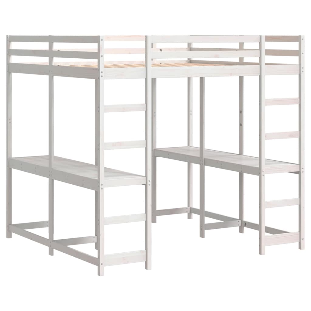 Hoogslaper met bureau en ladder grenenhout wit 160x200 cm is nu te koop bij PeponiXL, paradijselijk wonen!
