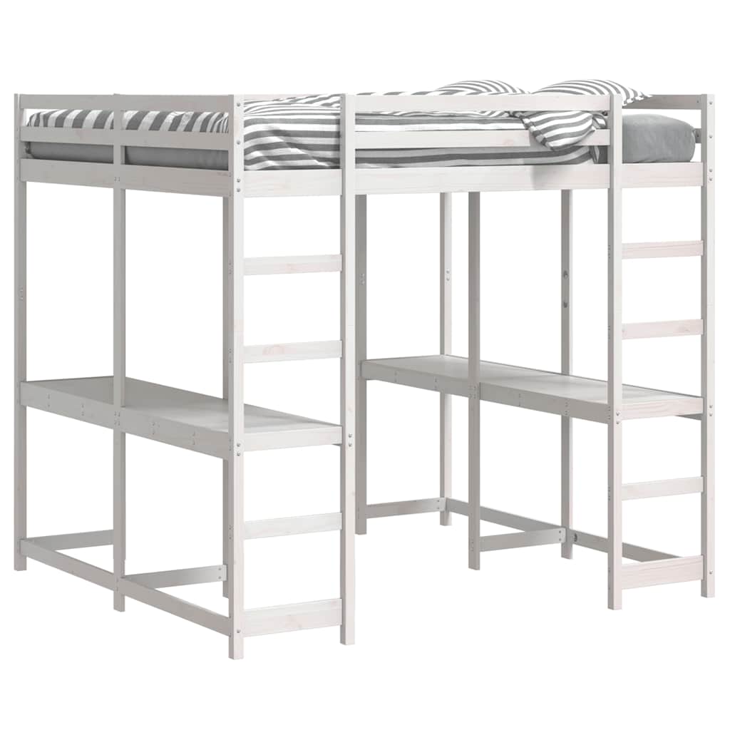 Hoogslaper met bureau en ladder grenenhout wit 160x200 cm is nu te koop bij PeponiXL, paradijselijk wonen!