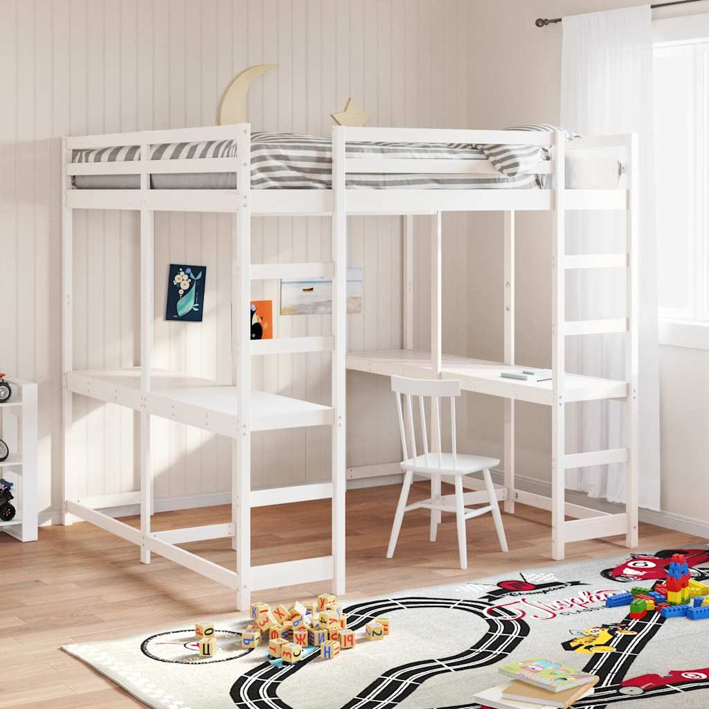 Hoogslaper met bureau en ladder grenenhout wit 160x200 cm is nu te koop bij PeponiXL, paradijselijk wonen!