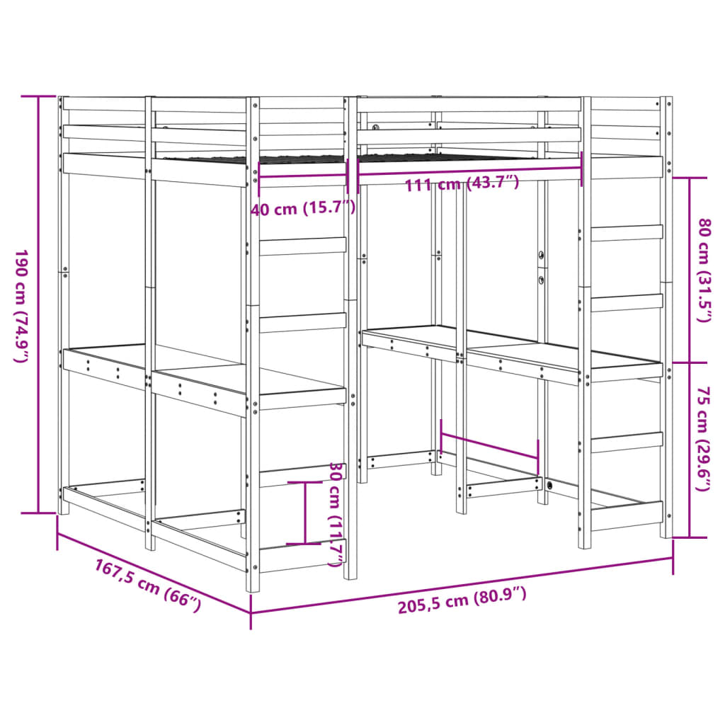 Hoogslaper met bureau en ladder grenenhout wasbruin 160x200 cm is nu te koop bij PeponiXL, paradijselijk wonen!