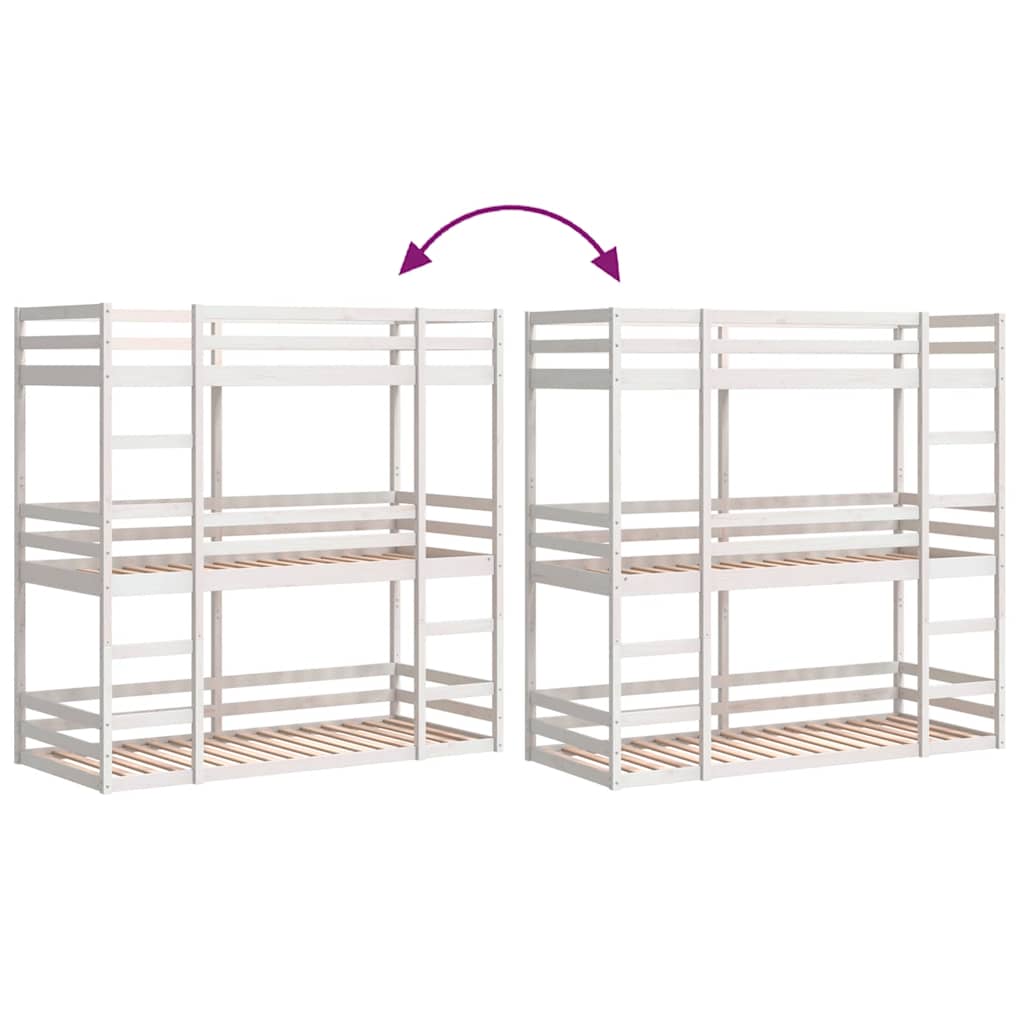 Stapelbed 3-persoons massief grenenhout wit 90x200 cm is nu te koop bij PeponiXL, paradijselijk wonen!
