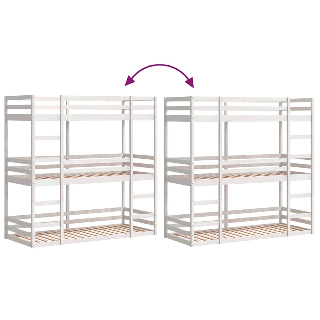 Stapelbed 3-persoons massief grenenhout wit 90x190 cm is nu te koop bij PeponiXL, paradijselijk wonen!