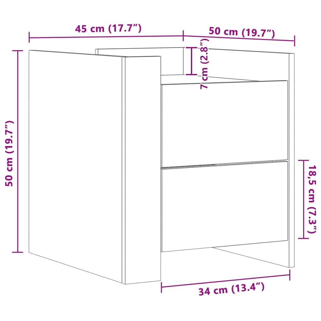 Nachtkastje 45x50x50 cm bewerkt hout betongrijs is nu te koop bij PeponiXL, paradijselijk wonen!