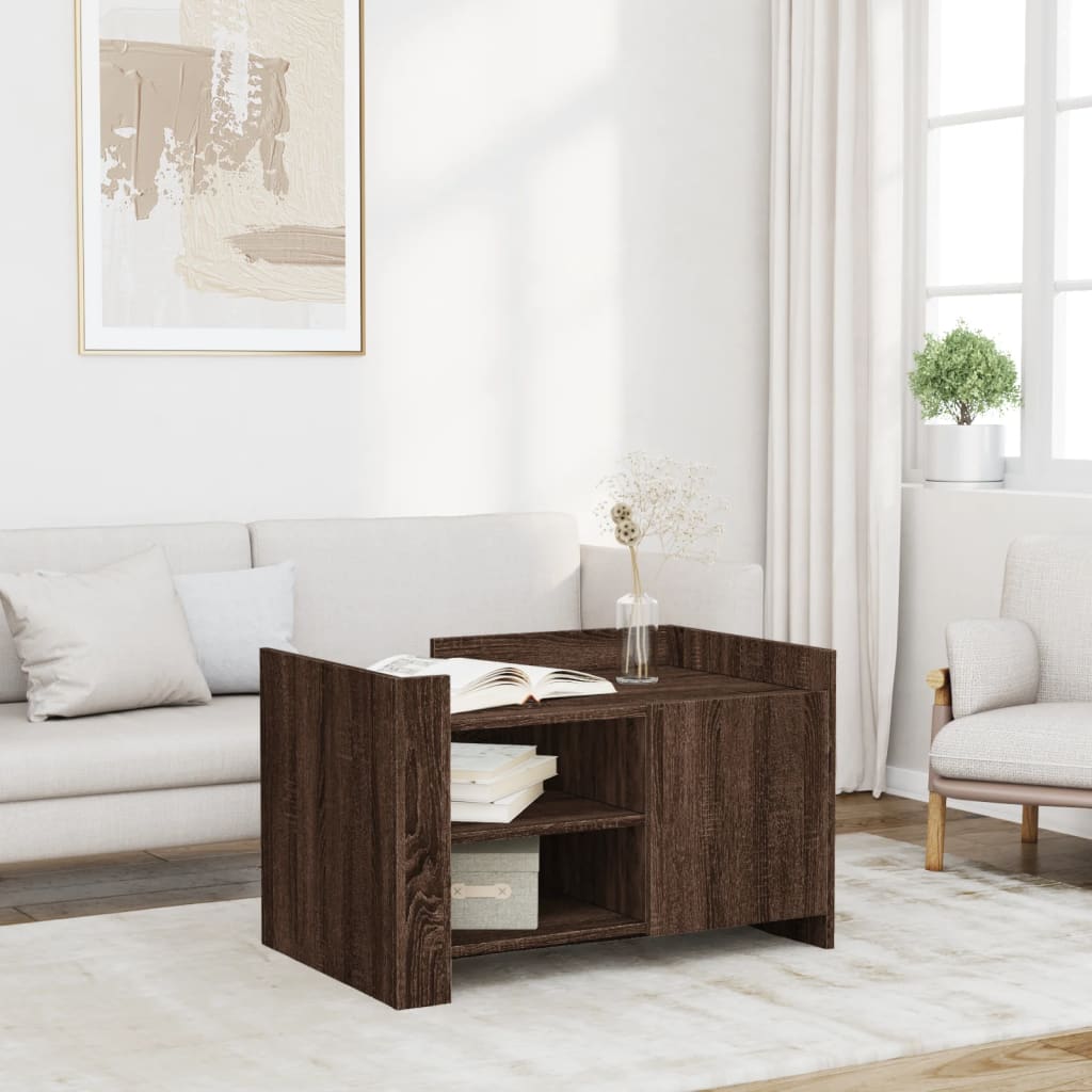 Salontafel 80x50x50 cm bewerkt hout bruin eikenkleur is nu te koop bij PeponiXL, paradijselijk wonen!