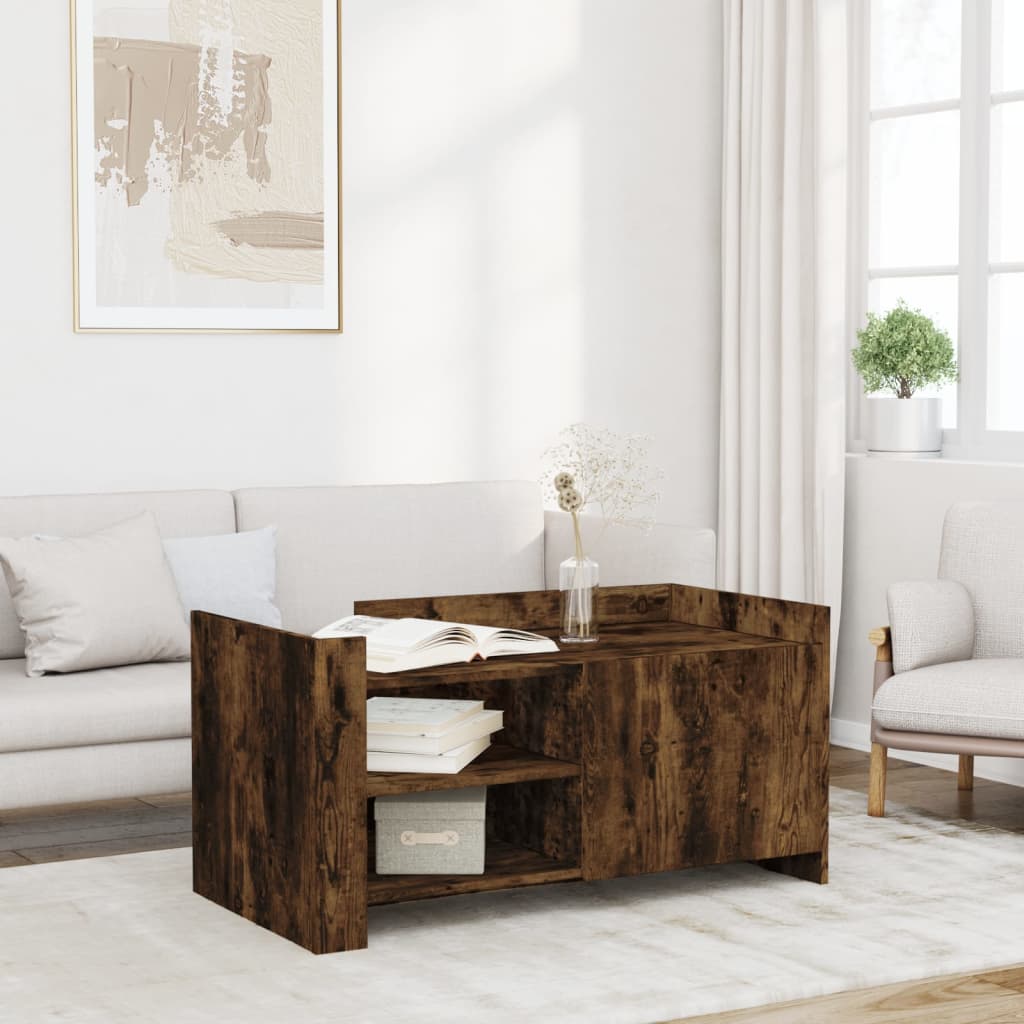 Salontafel 100x50x50 cm bewerkt hout gerookt eikenkleurig is nu te koop bij PeponiXL, paradijselijk wonen!