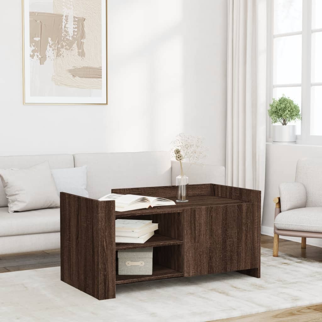 Salontafel 100x50x50 cm bewerkt hout bruin eikenkleurig is nu te koop bij PeponiXL, paradijselijk wonen!