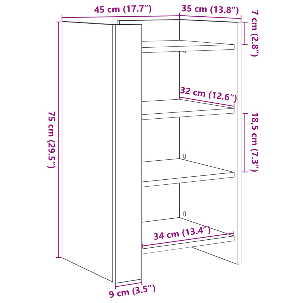 Dressoir 45x35x75 cm bewerkt hout bruin eikenkleur is nu te koop bij PeponiXL, paradijselijk wonen!