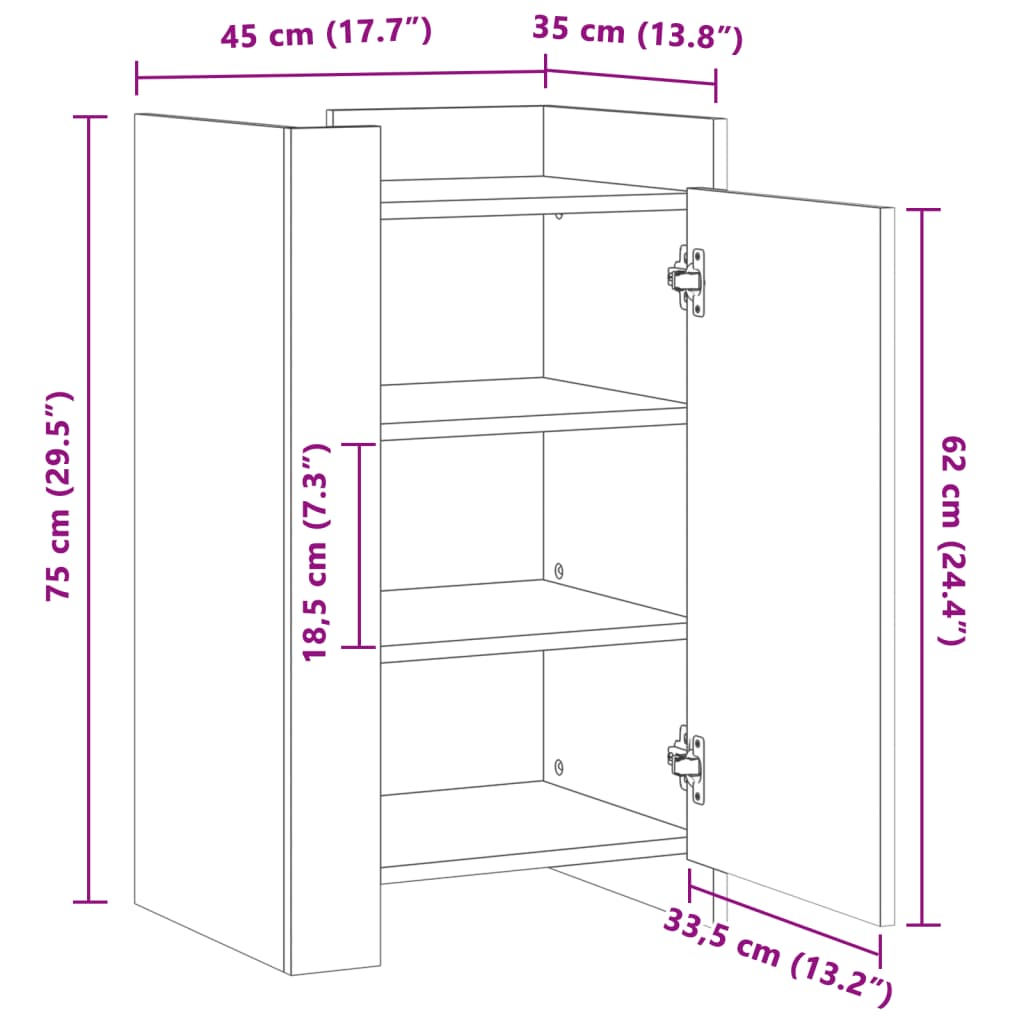 Dressoir 45x35x75 cm bewerkt hout bruin eikenkleurig is nu te koop bij PeponiXL, paradijselijk wonen!