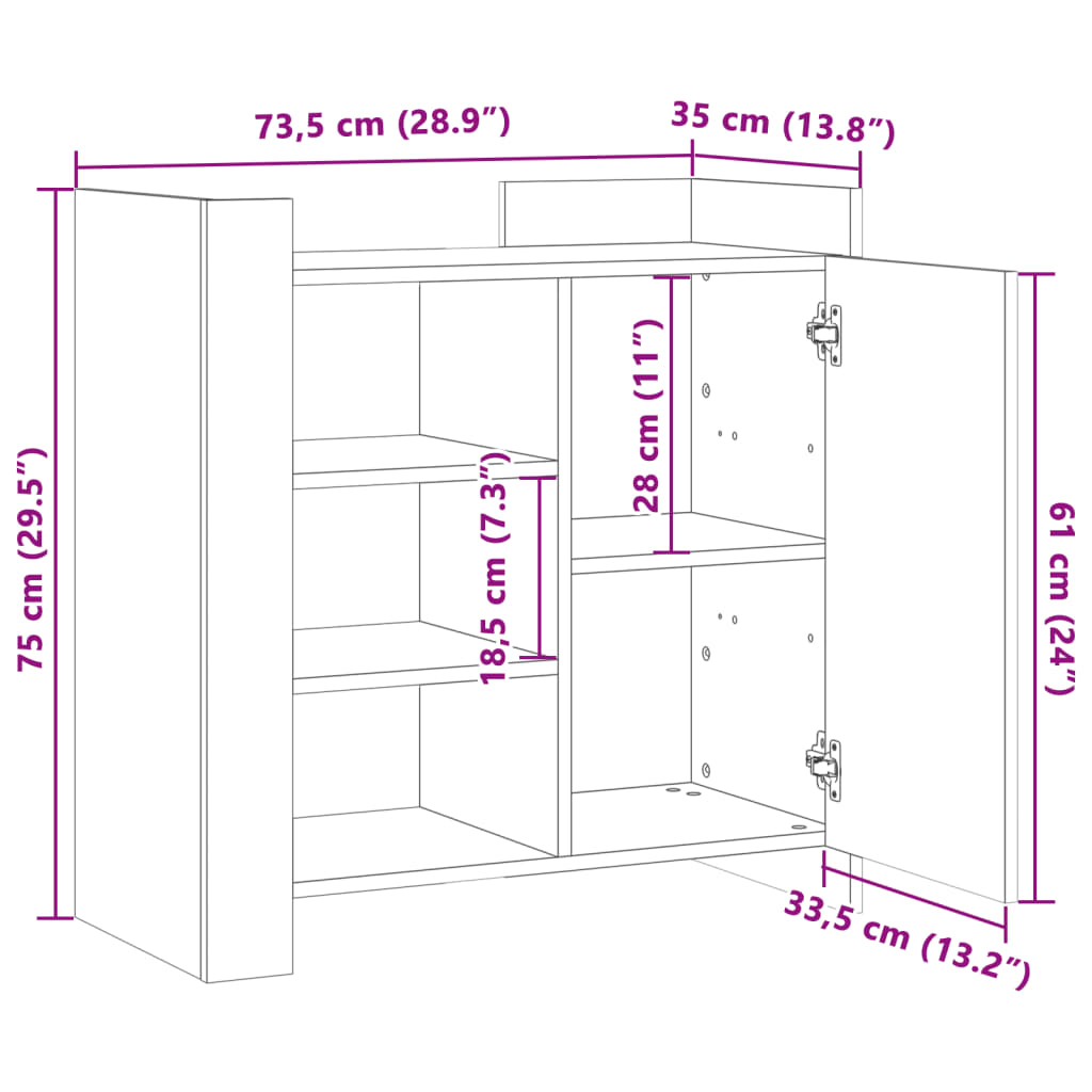 Dressoir 73,5x35x75 cm bewerkt hout grijs sonoma eikenkleurig is nu te koop bij PeponiXL, paradijselijk wonen!