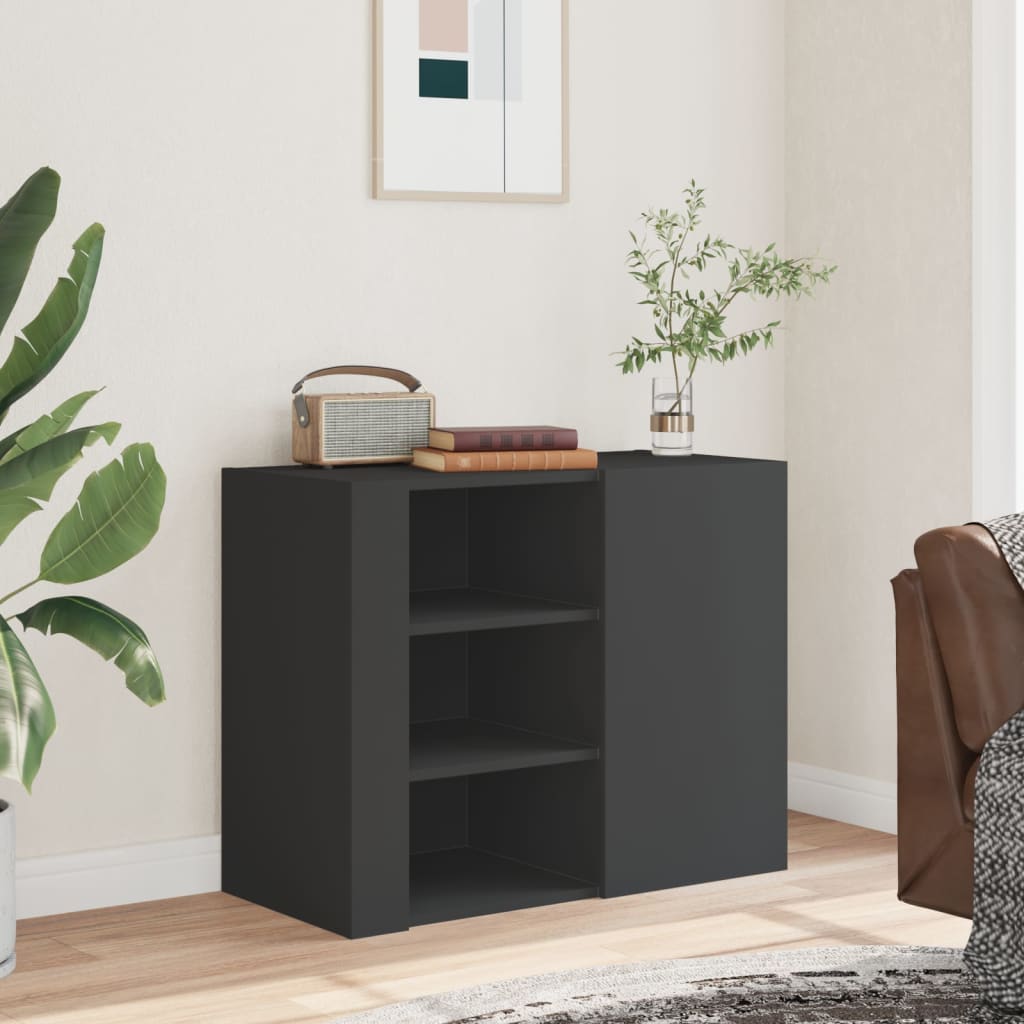Wandkast 75x35x60 cm bewerkt hout zwart is nu te koop bij PeponiXL, paradijselijk wonen!