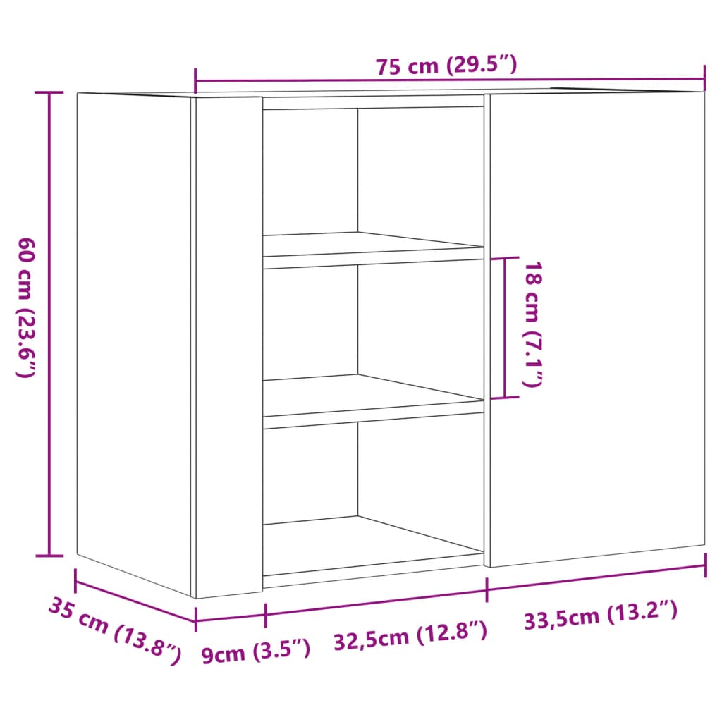 Wandkast 75x35x60 cm bewerkt hout zwart is nu te koop bij PeponiXL, paradijselijk wonen!