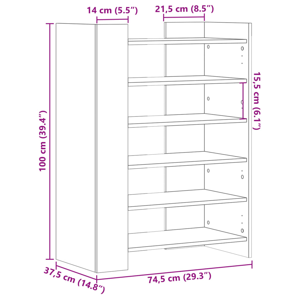 Schoenenkast 74,5x37,5x100 cm bewerkt hout betongrijs is nu te koop bij PeponiXL, paradijselijk wonen!