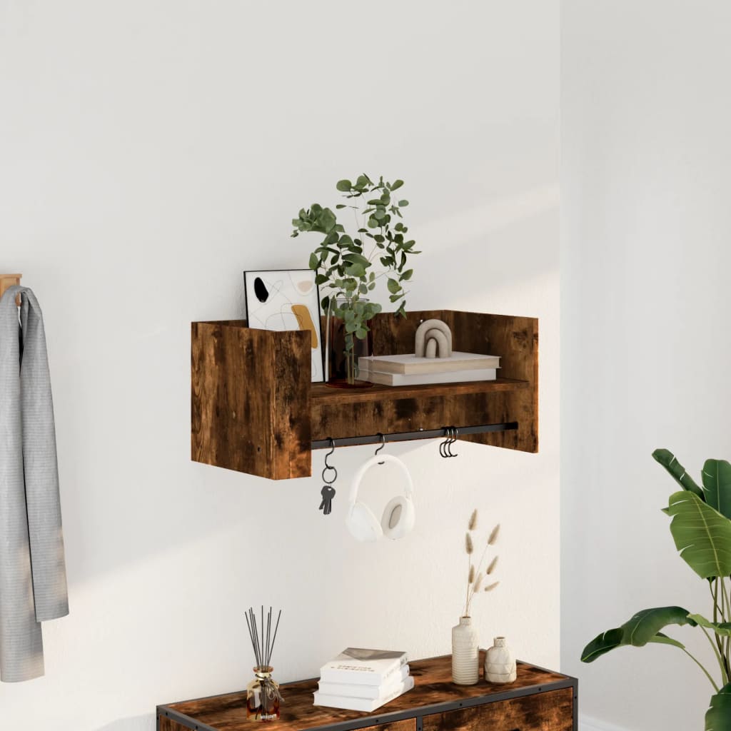 Wandschap 70,5x35x30,5 cm bewerkt hout gerookt eikenkleurig is nu te koop bij PeponiXL, paradijselijk wonen!