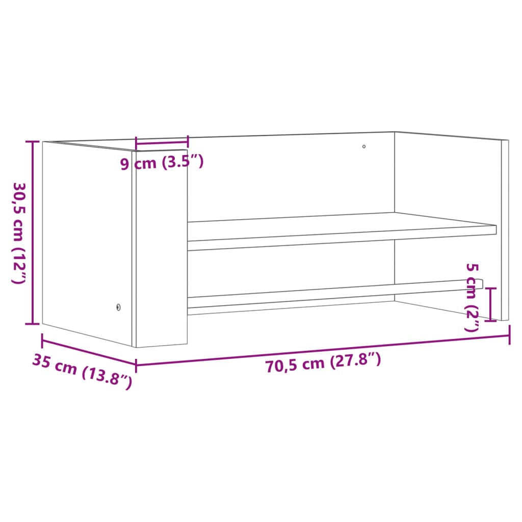 Wandschap 70,5x35x30,5cm bewerkt hout grijs sonoma eikenkleurig is nu te koop bij PeponiXL, paradijselijk wonen!