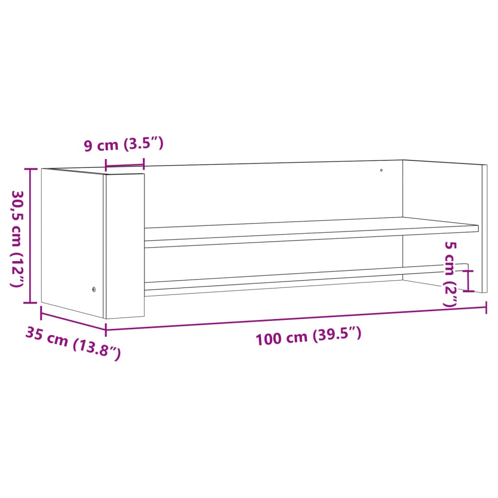 Wandschap 100x35x30,5 cm bewerkt hout bruin eikenkleurig is nu te koop bij PeponiXL, paradijselijk wonen!