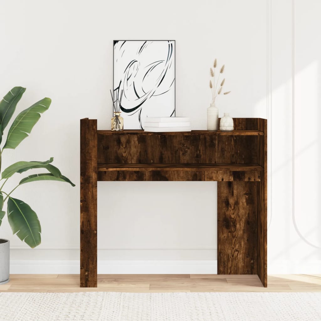 Wandtafel 100x35x90 cm bewerkt hout gerookt eikenkleurig is nu te koop bij PeponiXL, paradijselijk wonen!