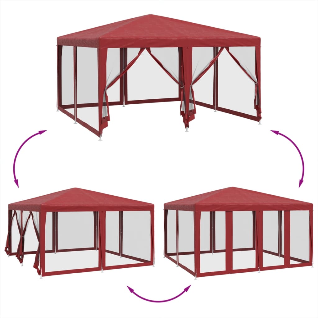 Partytent met 8 mesh zijwanden 4x4 m HDPE rood is nu te koop bij PeponiXL, paradijselijk wonen!