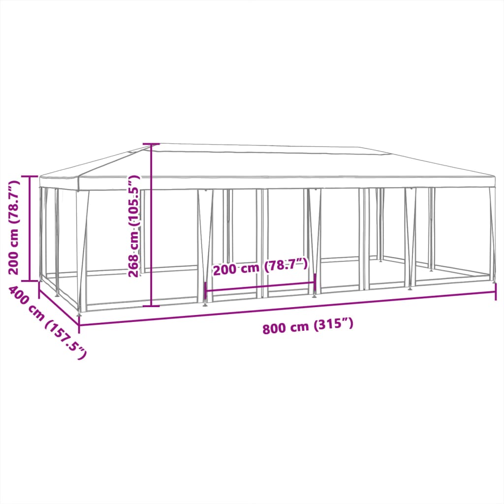 Partytent met 12 mesh zijwanden 8x4 m HDPE antracietkleurig is nu te koop bij PeponiXL, paradijselijk wonen!