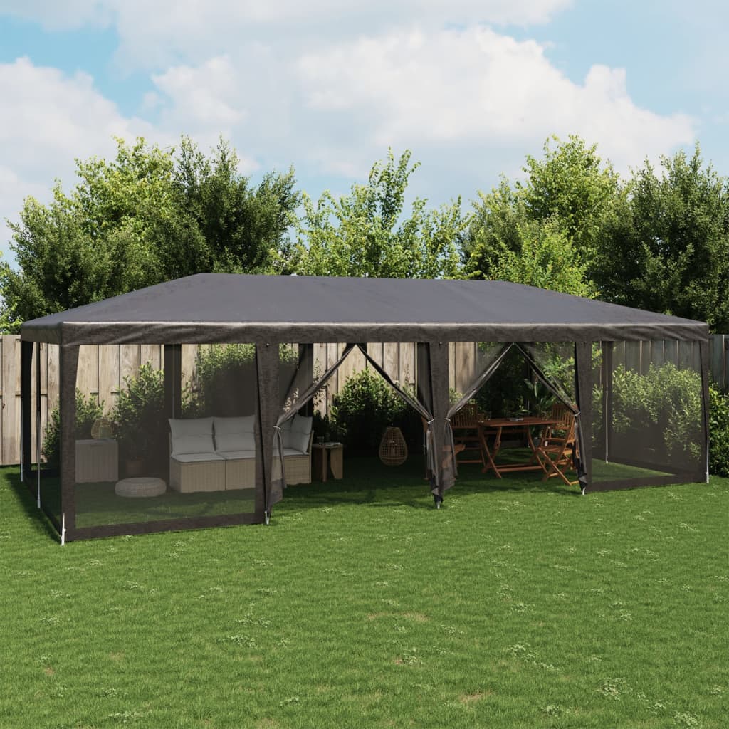 Partytent met 12 mesh zijwanden 8x4 m HDPE antracietkleurig is nu te koop bij PeponiXL, paradijselijk wonen!