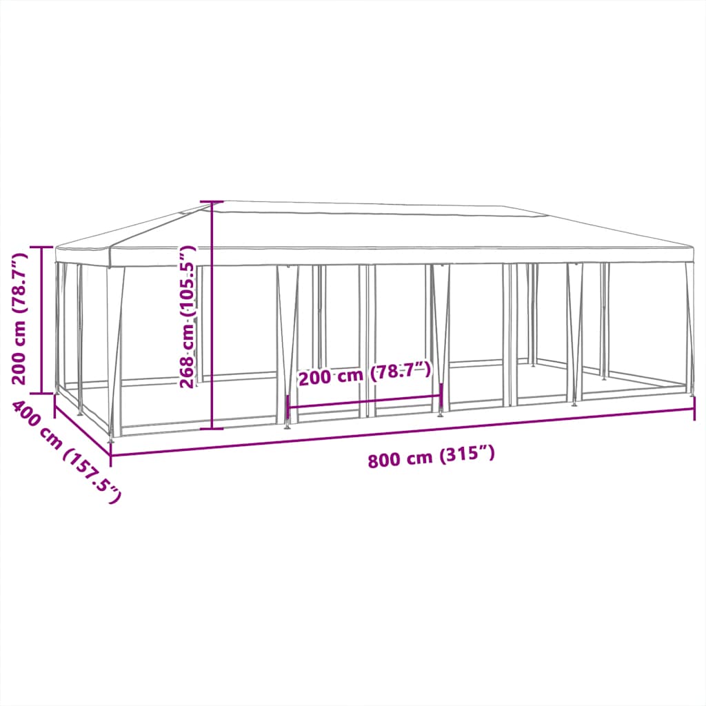 Partytent met 12 mesh zijwanden 8x4 m HDPE rood is nu te koop bij PeponiXL, paradijselijk wonen!