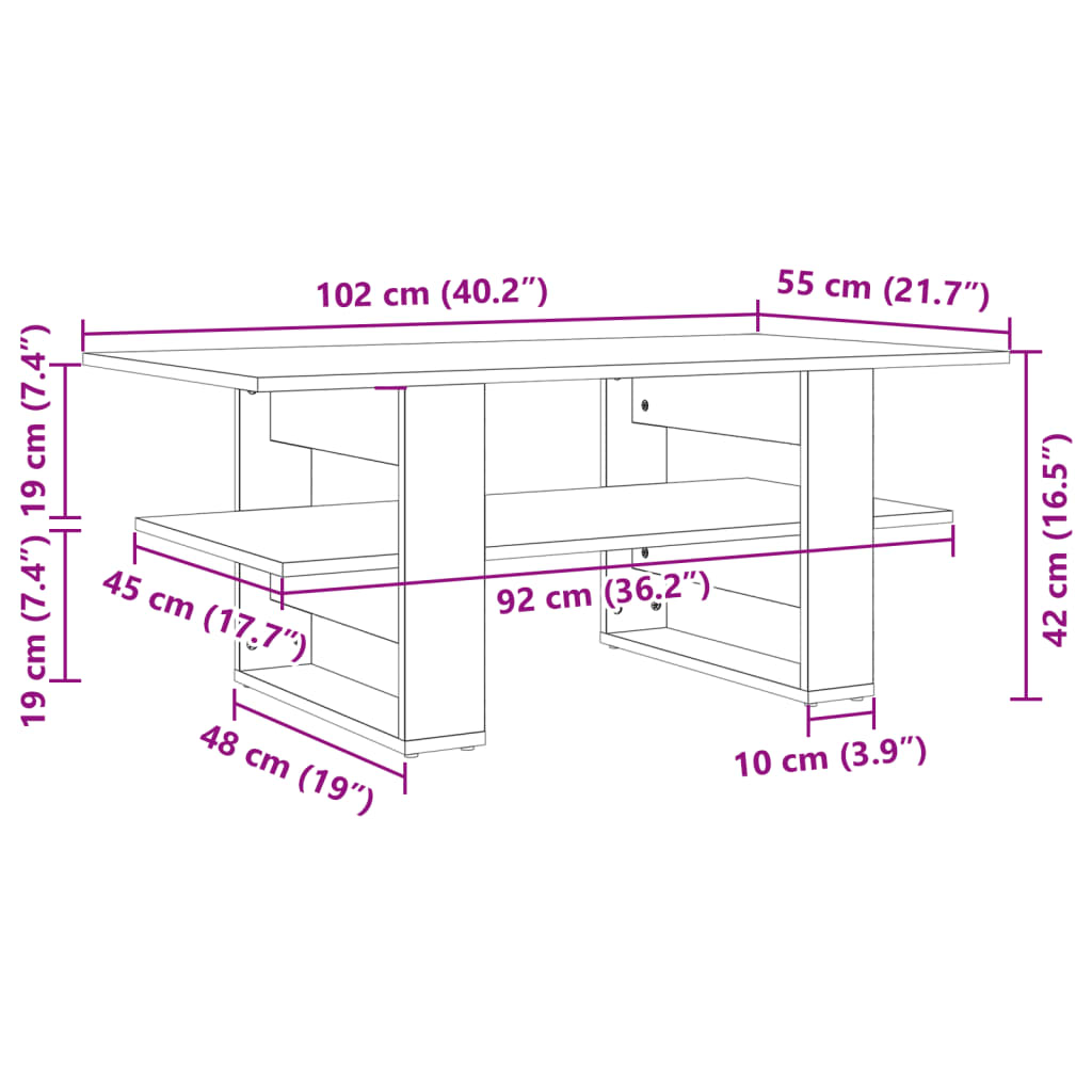 Salontafel 102x55x42 cm bewerkt hout zwart is nu te koop bij PeponiXL, paradijselijk wonen!