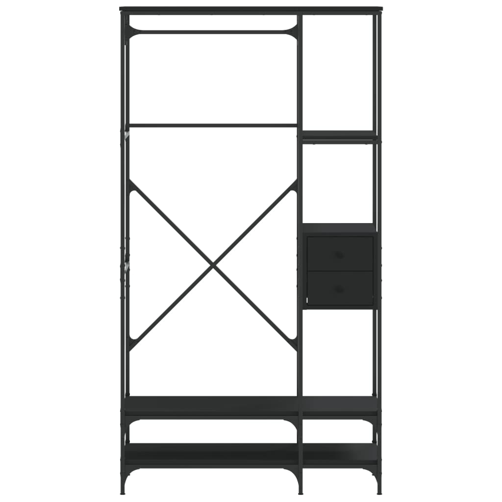 Kledingrek met schappen bewerkt hout zwart is nu te koop bij PeponiXL, paradijselijk wonen!